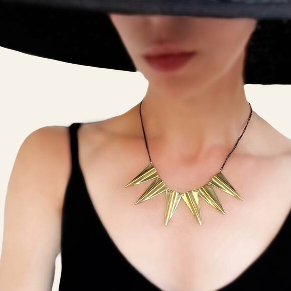 Handmade Recycled Brass Bib Collar Statement Necklace by K/LLER (MSRP $395) - Picture 4 of 4